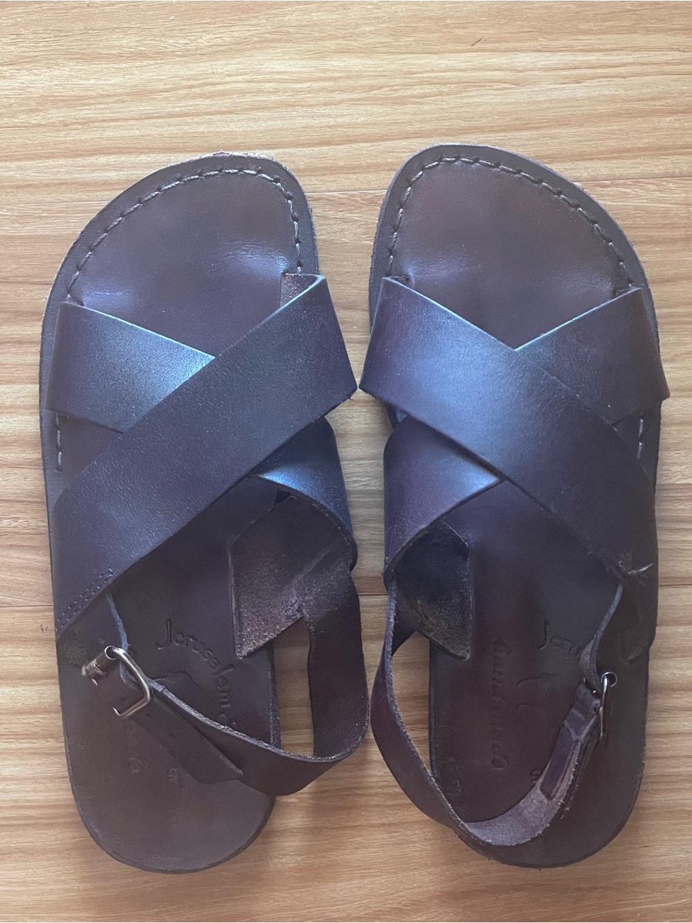 Classic Dark Brown Leather Cross-Strap Sandals with Back Strap